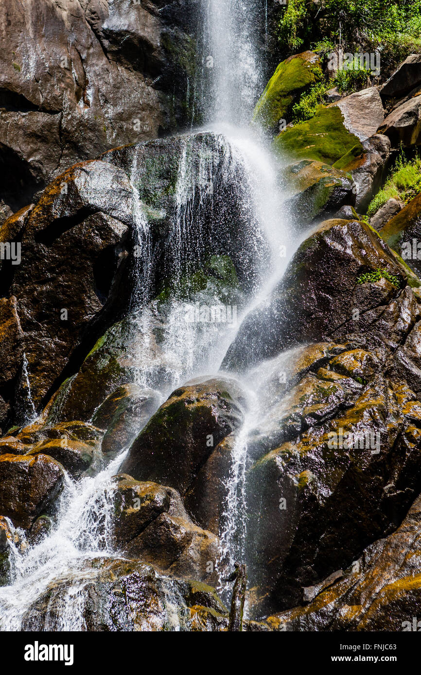 Grizzly Falls is probably the most attractive waterfall on a typical tour into the Cedar Grove section of Sequoia National Fores Stock Photo