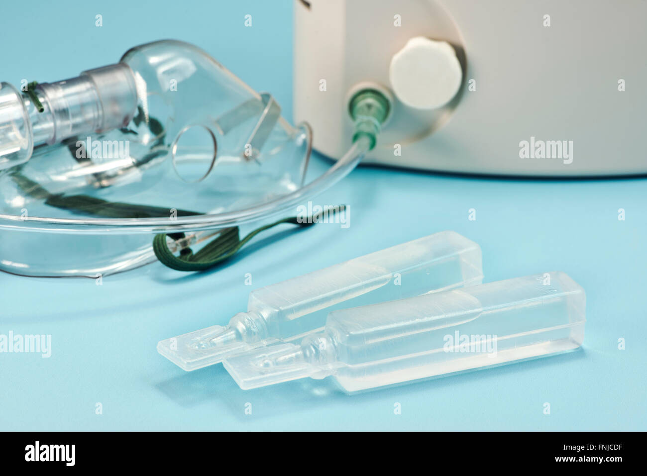 Sterile saline vials with nebulizer and mask Stock Photo Alamy