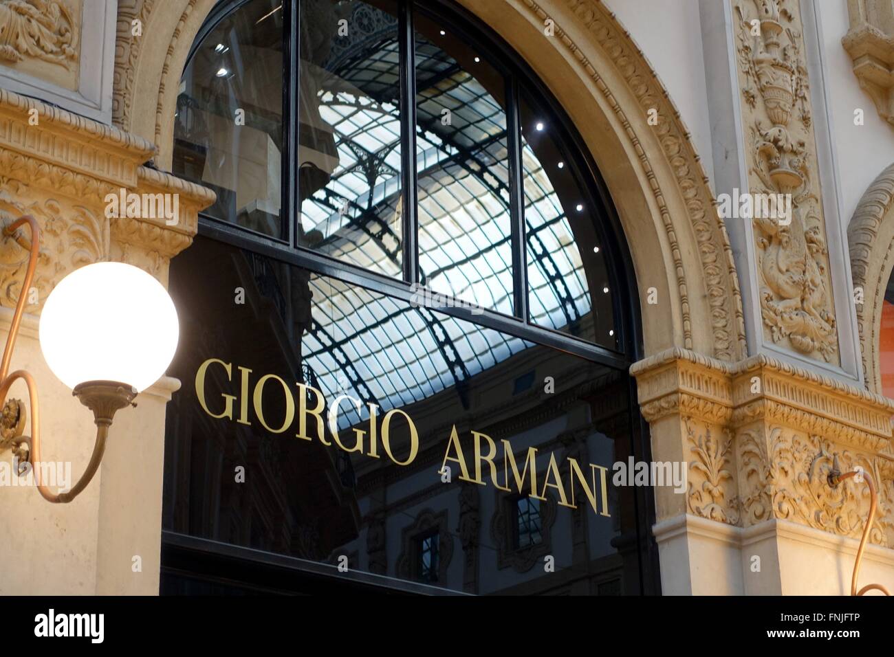 Italy: Giorgio-Armani-boutique at Galleria Vittorio Emanuele II, Milan. Photo from 10. March 2016. Stock Photo