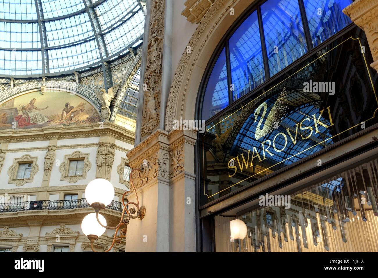 Italy: Swarovski boutique at Galleria Vittorio Emanuele II, Milan. Photo from 10. March 2016. Stock Photo