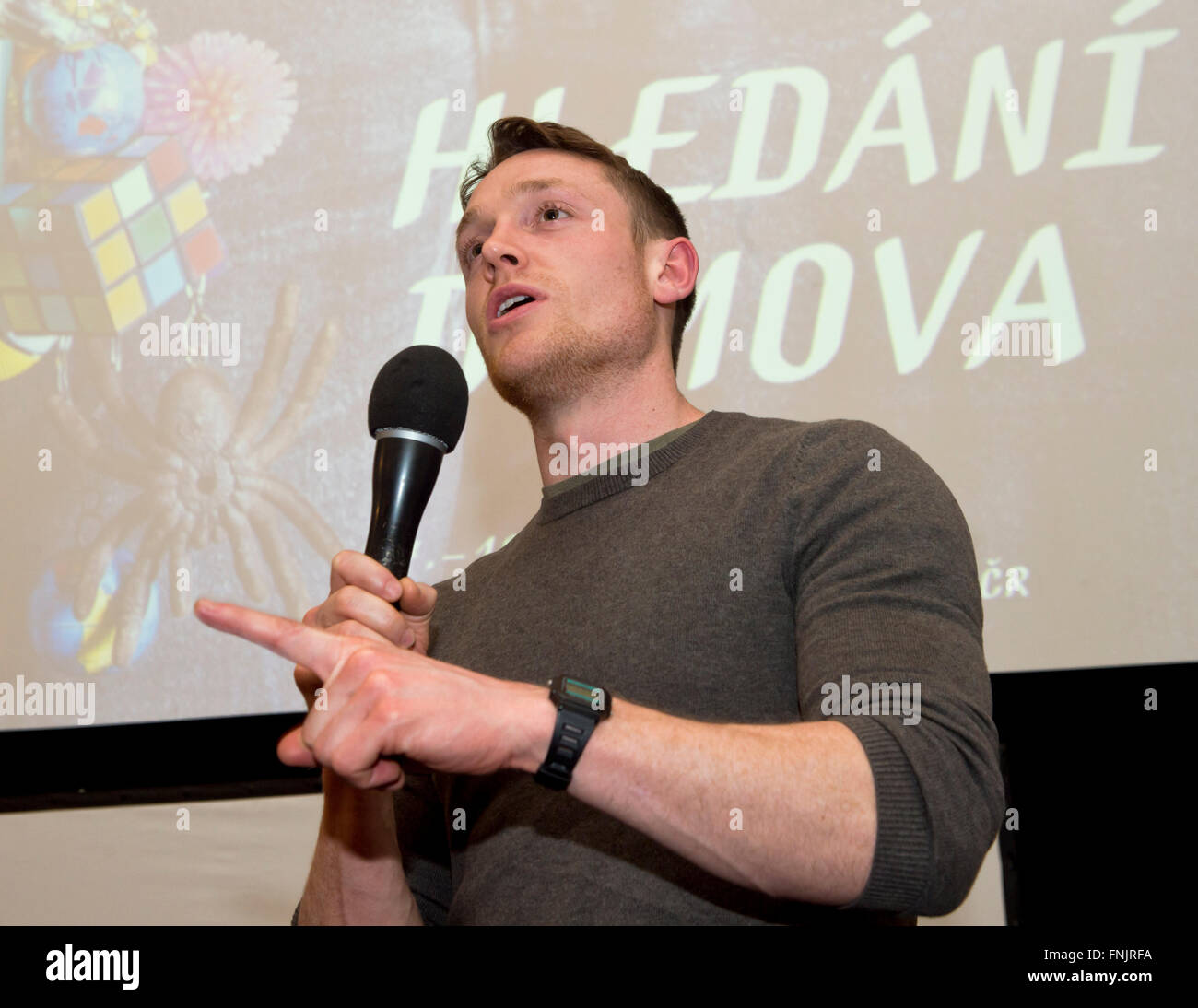 Prague, Czech Republic. 15th Mar, 2016. Director Michael McEvoy, presenting his film Tell Spring Not to Come This Year within the International Documentary Human Rights Film Festival One World in Prague, Czech Republic on March 15, 2016. © Vit Simanek/CTK Photo/Alamy Live News Stock Photo