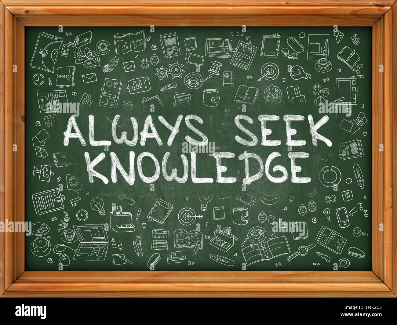 Always Seek Knowledge - Hand Drawn on Green Chalkboard. Stock Photo