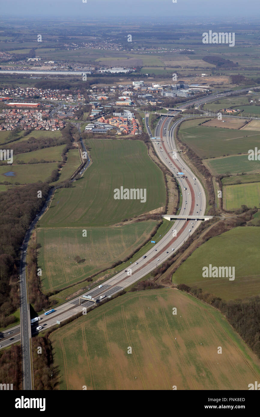 aerial view of the M1 motorway at Swillington near Leeds, looking north towards Junction 46, UK Stock Photo