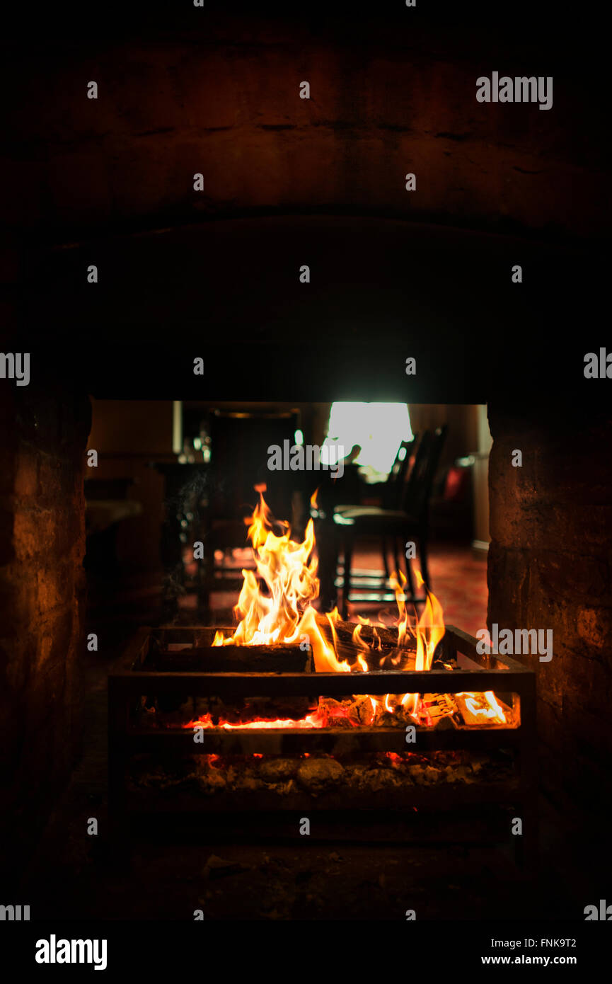 fireplace in restaurant Stock Photo