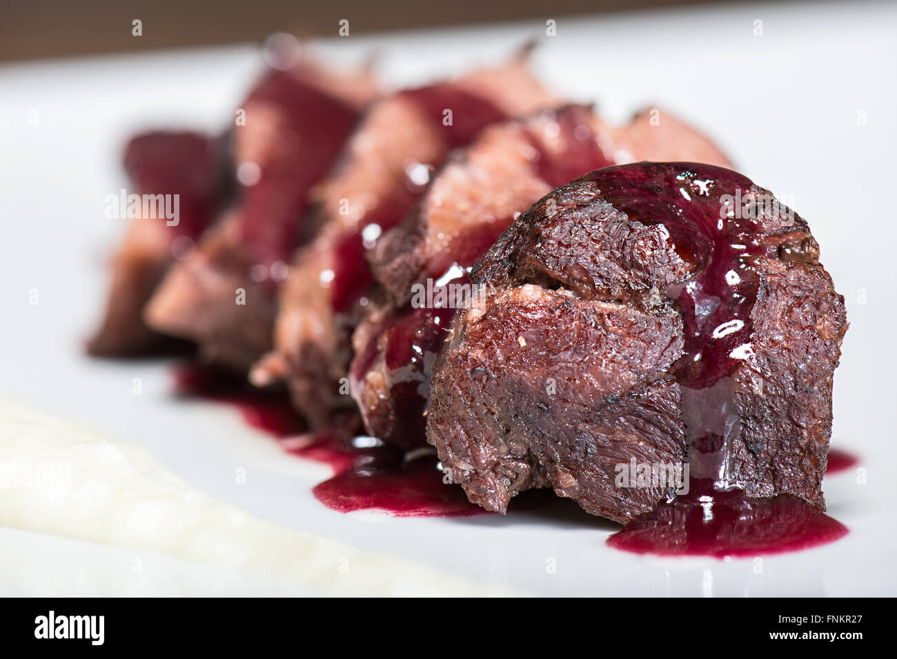 Veal cheek with balsamic reduction Stock Photo Alamy