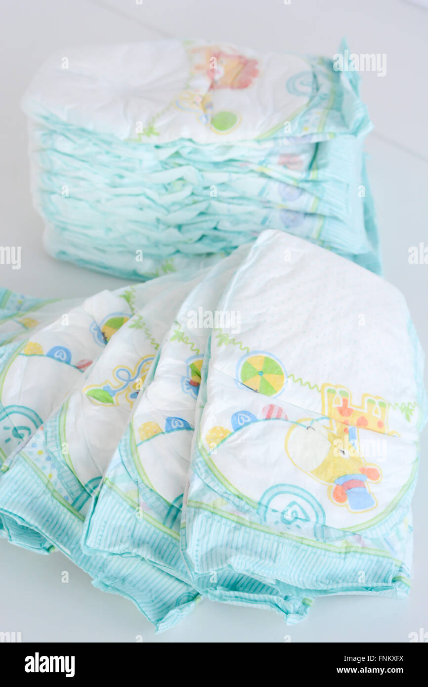 Stack of diapers isolated on white background Stock Photo Alamy