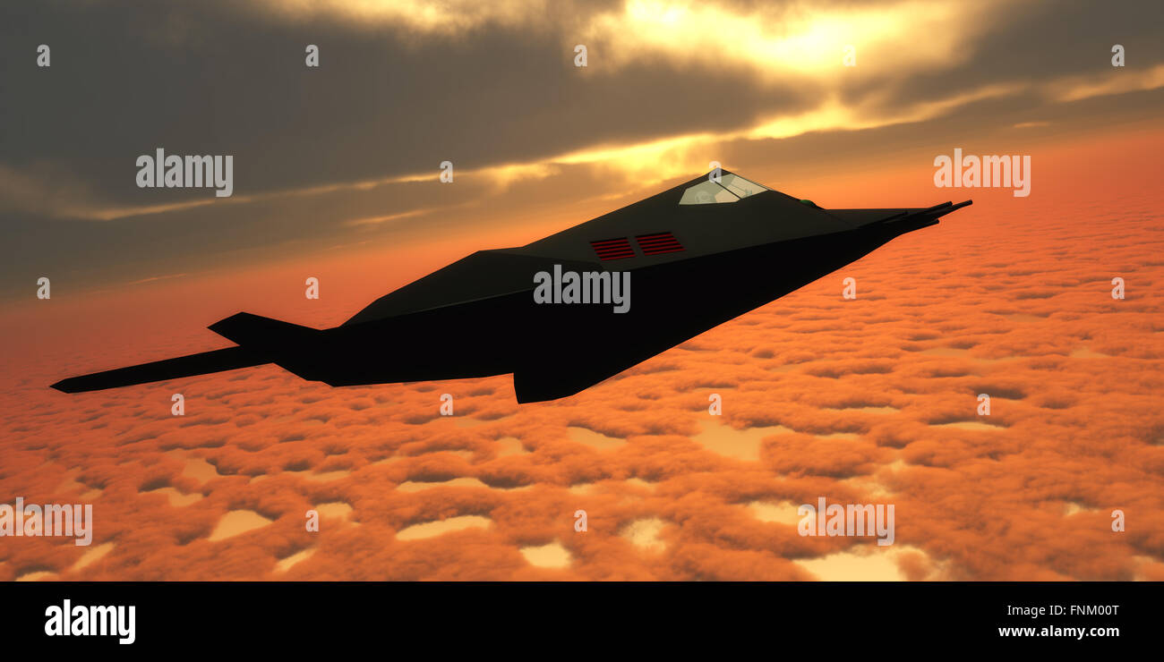 A pilot takes a Stealth Fighter jet through flight maneuvers on a training mission. Stock Photo