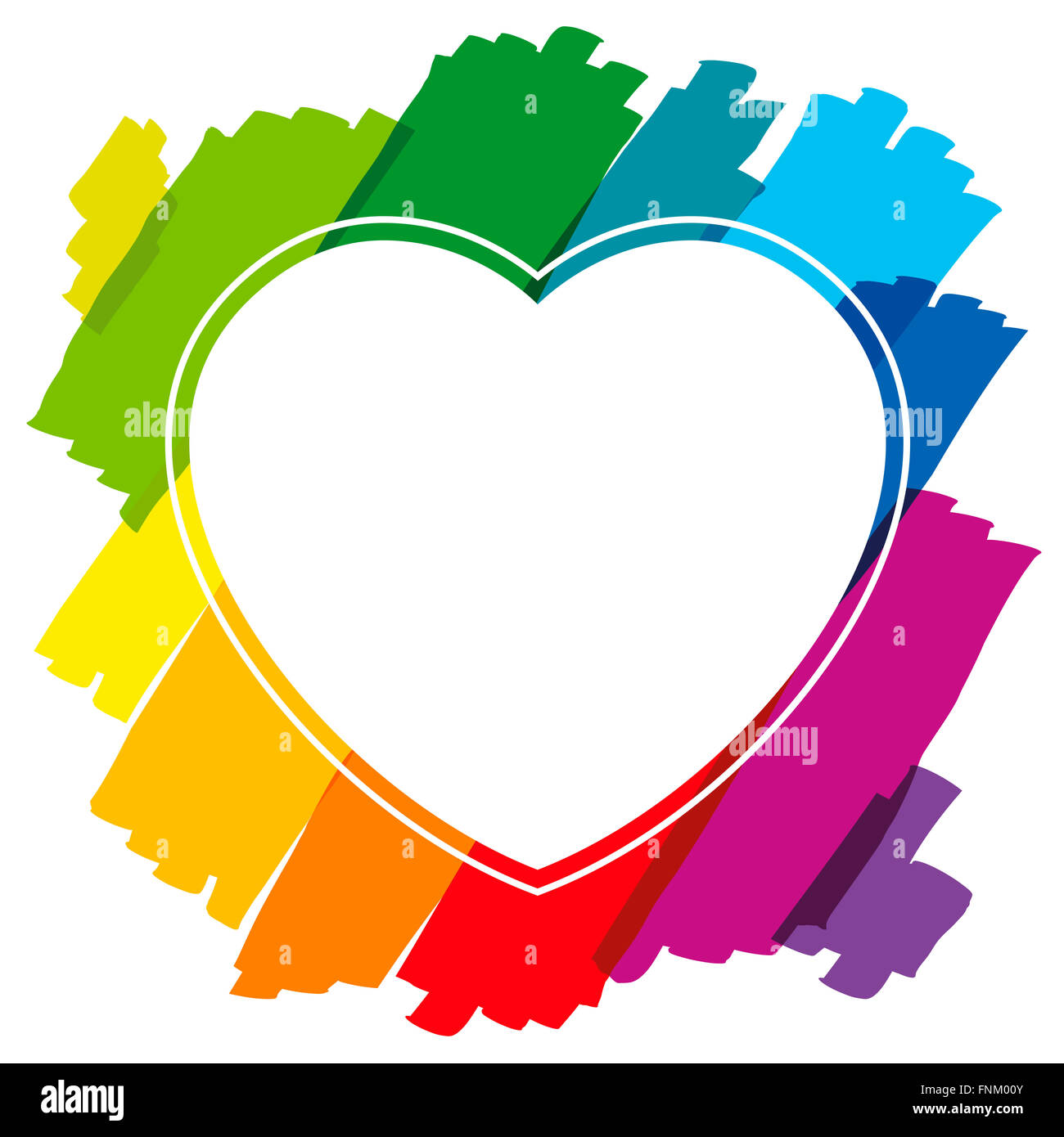 Heart shaped frame made of colorful brush strokes. Illustration on white background. Stock Photo