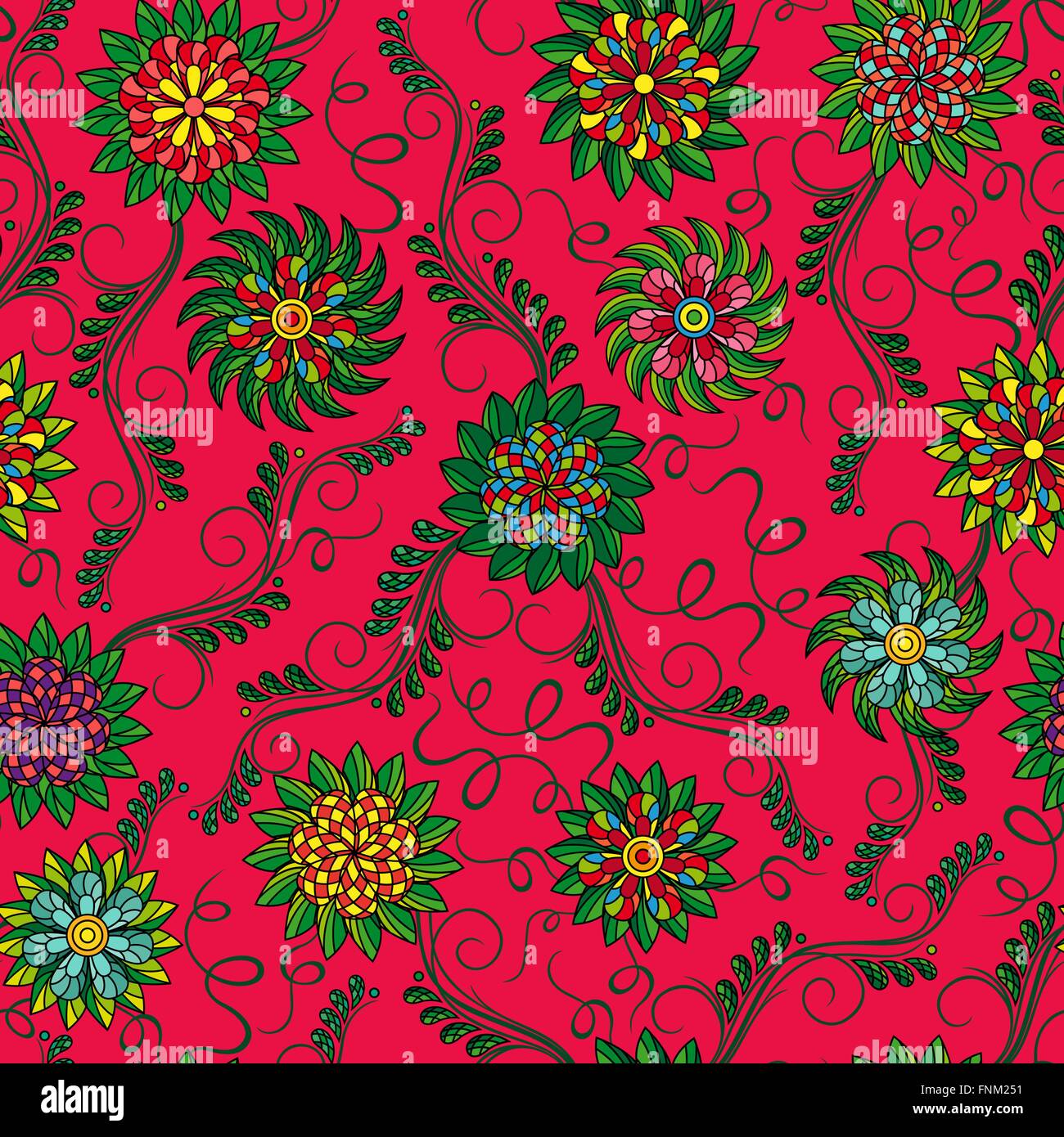 Seamless vector colourful pattern with beautiful flowers on the red ...