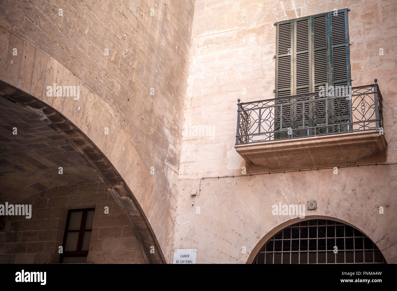 Detail facade architecture mallorquina,Palma de Mallorca, Balearic Islands, Spain. Stock Photo