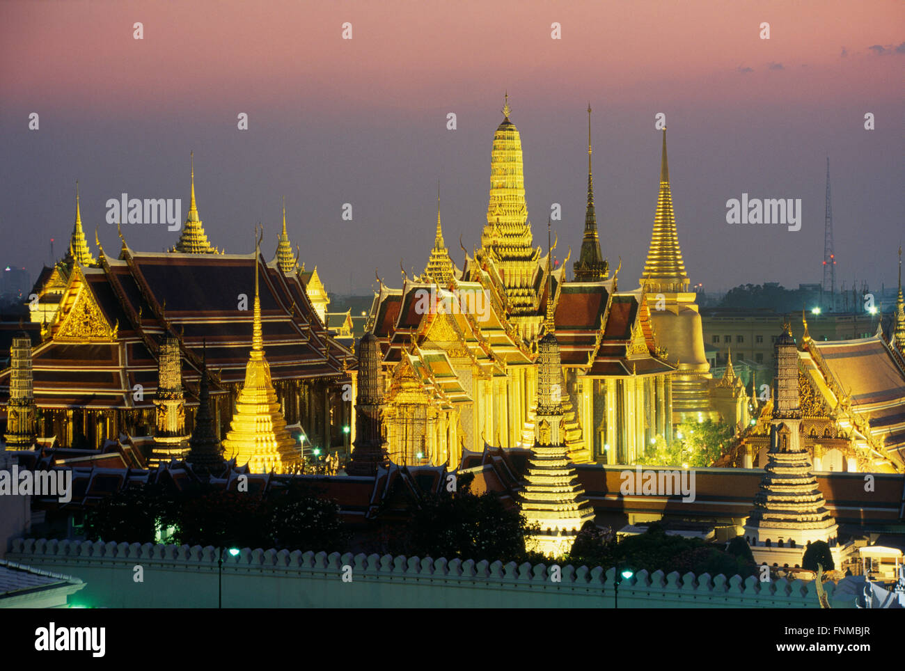 Overview of the Grand Palace at Night, Bangkok, Thailand Stock Photo