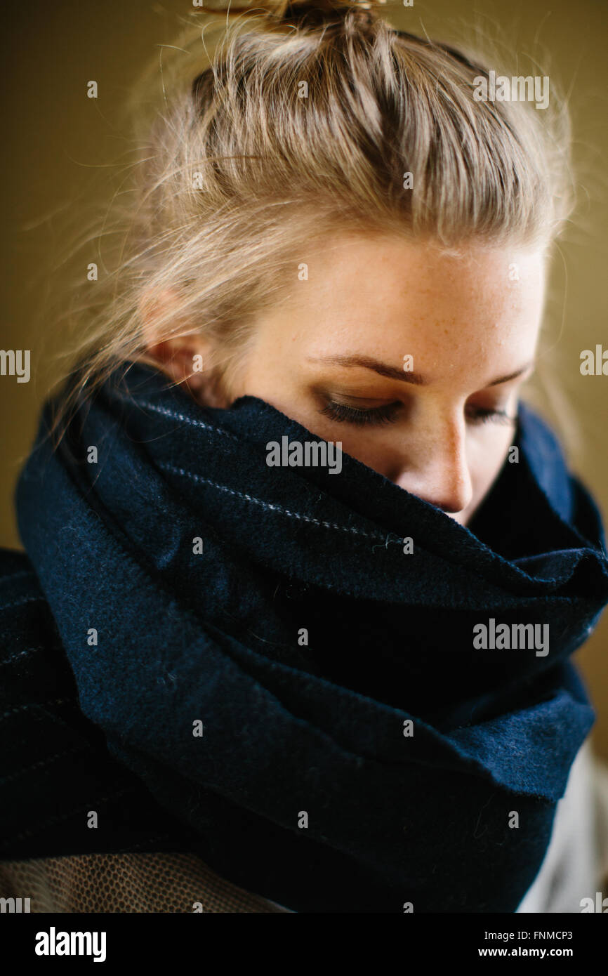 Young woman close up with scarf Stock Photo