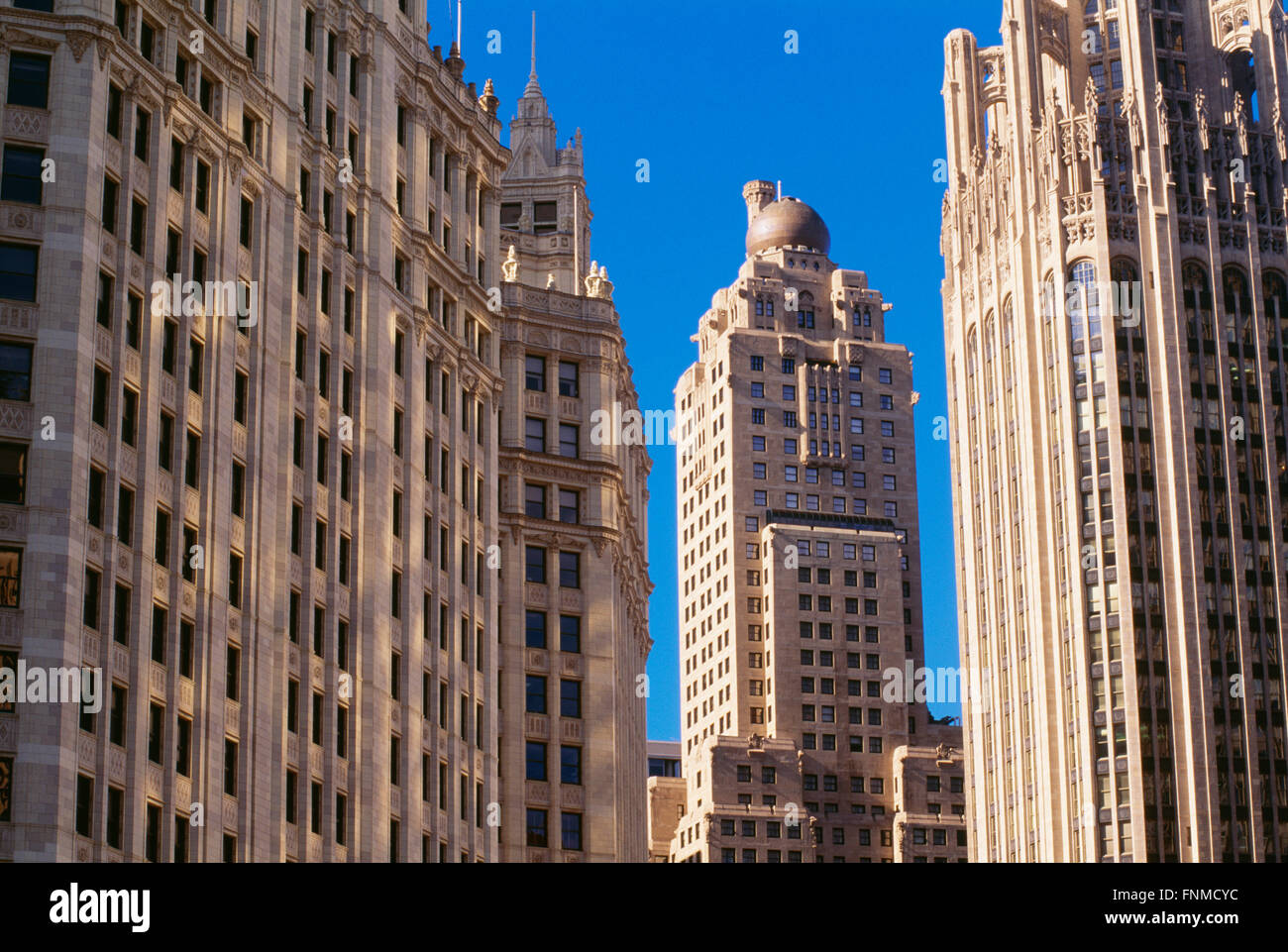 Historic Skyscrapers (Hotel Inter-Continental, Fisher Building, Tribune Tower) In Chicago, Illinois, Usa Stock Photo