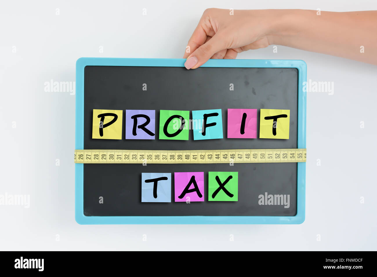 Measure your profit concept written as magnetic colored letter blocks with scale Stock Photo