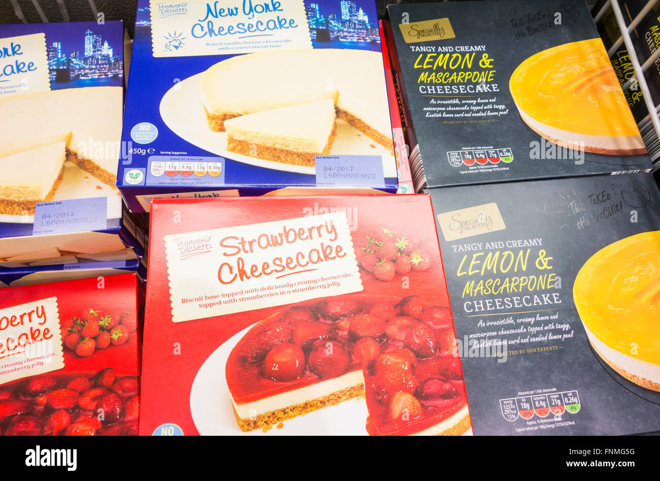 Cheesecakes in freezer in Aldi store. UK Stock Photo Alamy