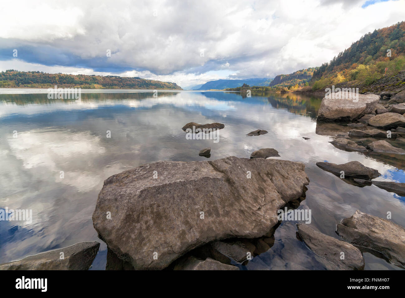 Columbia River Gorge on a cloudy day in autumn Stock Photo
