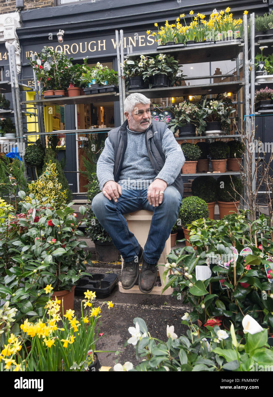 market stall holder columbia road flower seller Stock Photo