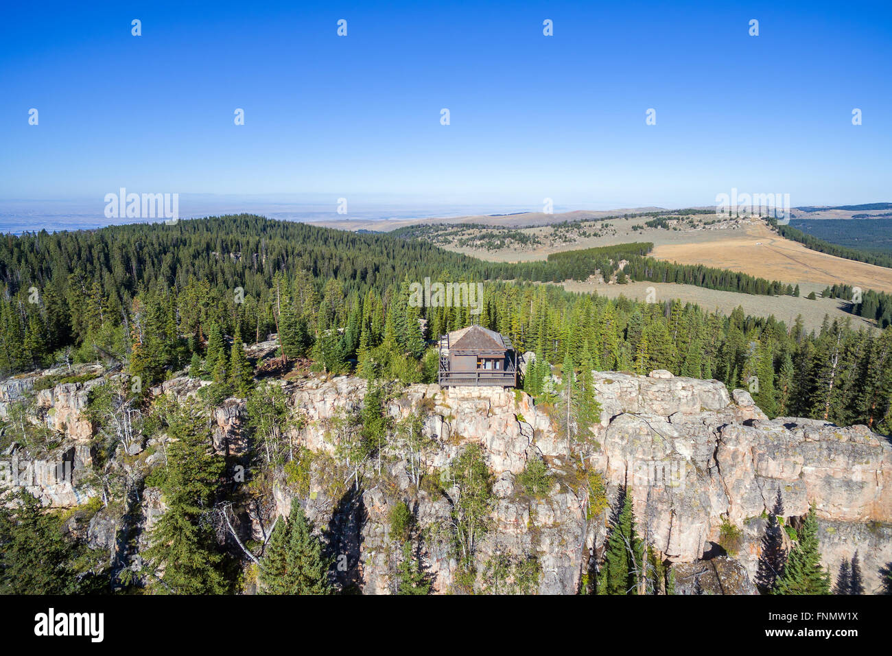 Aerial view of fire lookout at High Park Lookout in Wyoming Stock Photo