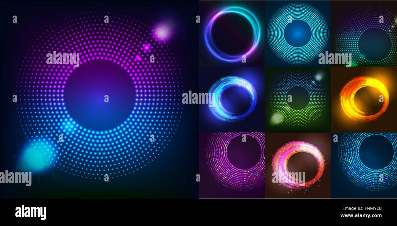 Huge set of glowing rounds with glitter. Abstract colored shape for your business idea. Vector editable logo background illustration. Stock Vector