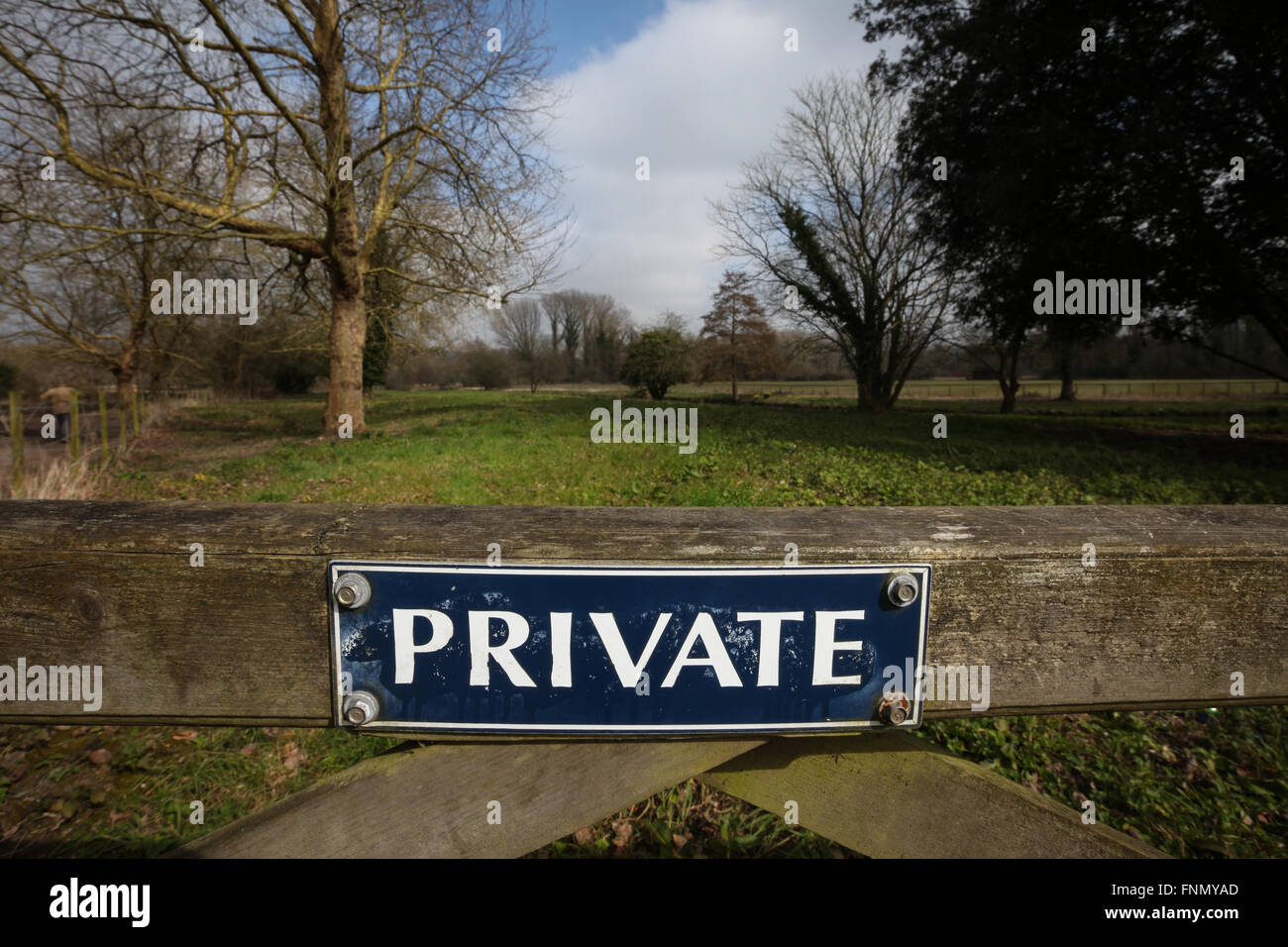 Private sign on a gate in the countryside Stock Photo