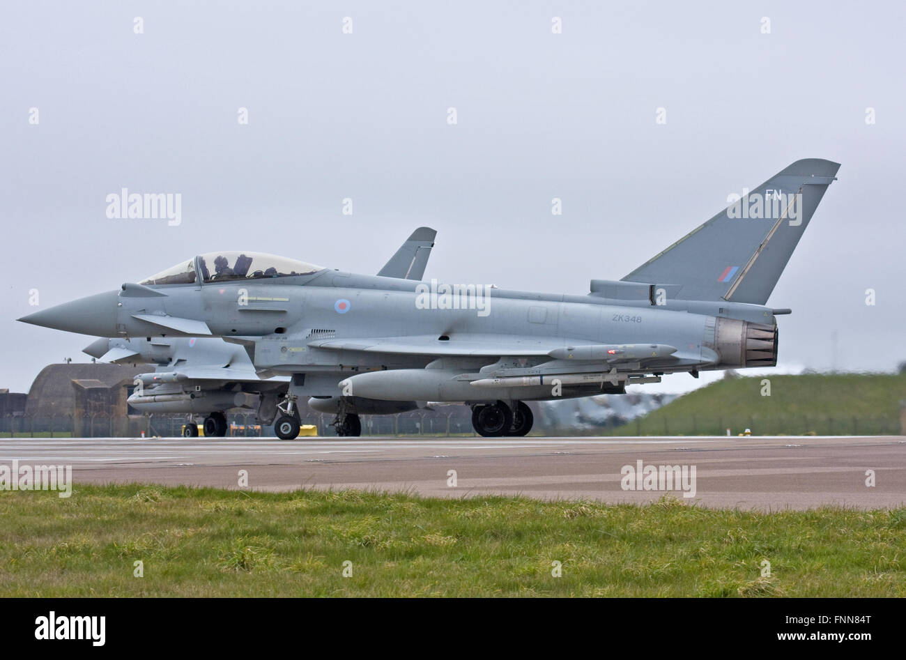 Royal Air Force Typhoons line up for take off at their home station RAF Coningsby Stock Photo