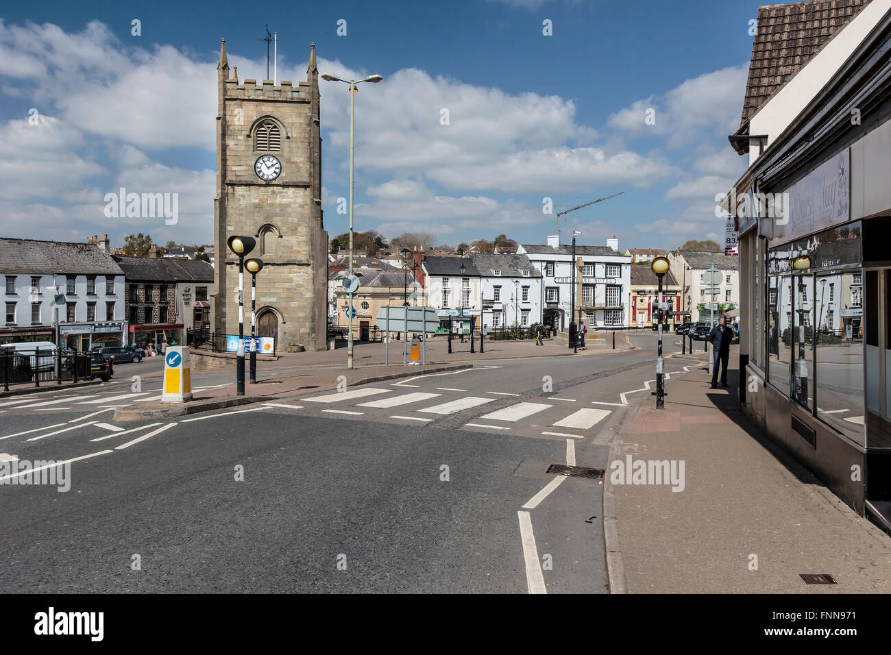 The centre of Coleford, Gloucestershire, looking towards The Angel Hotel. Situated in the Forest of Dean, Gloucestershire, UK. Stock Photo