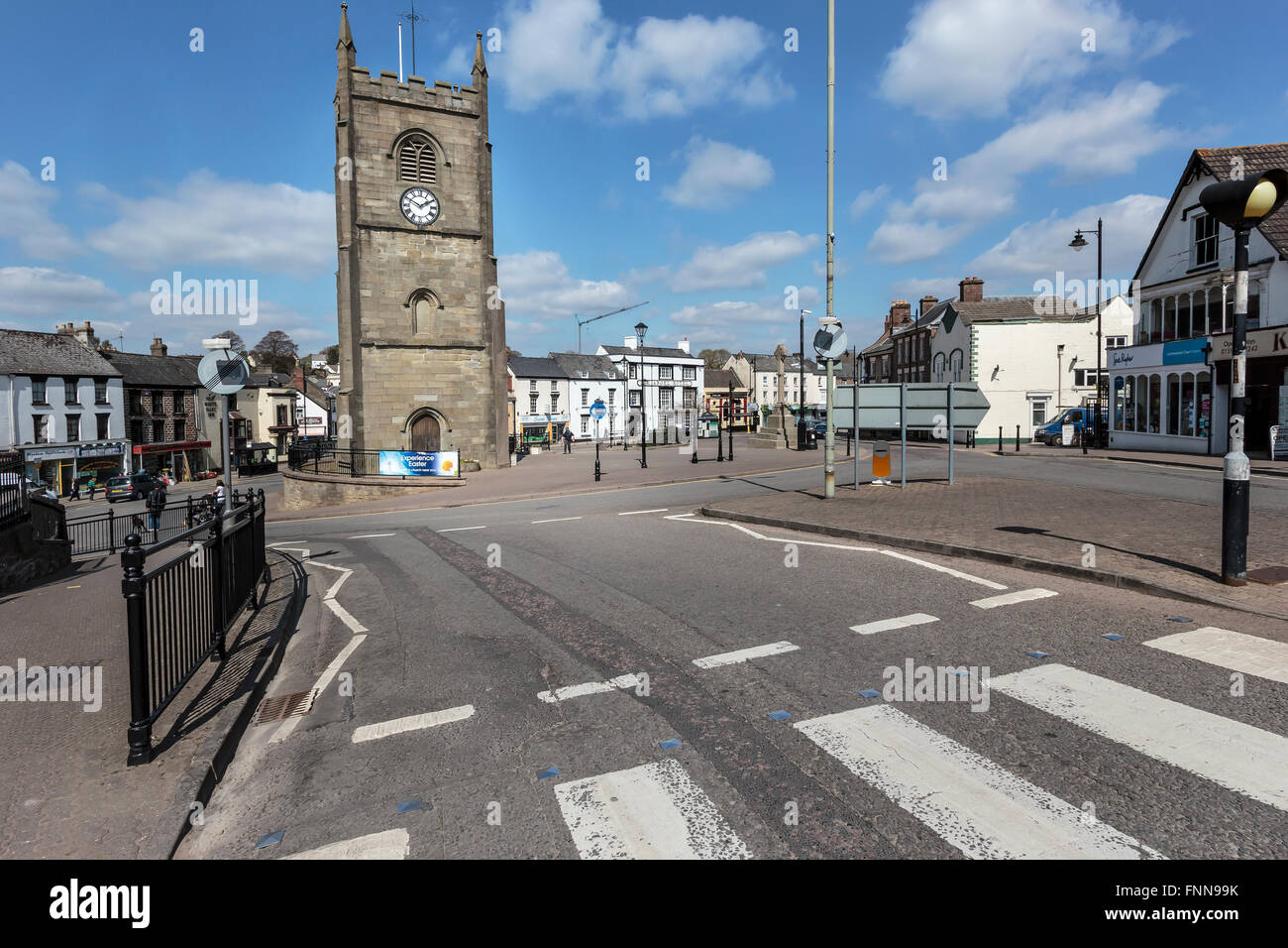 The centre of Coleford, Gloucestershire, looking towards The chclock tower. Situated in the Forest of Dean, Gloucestershire, UK. Stock Photo