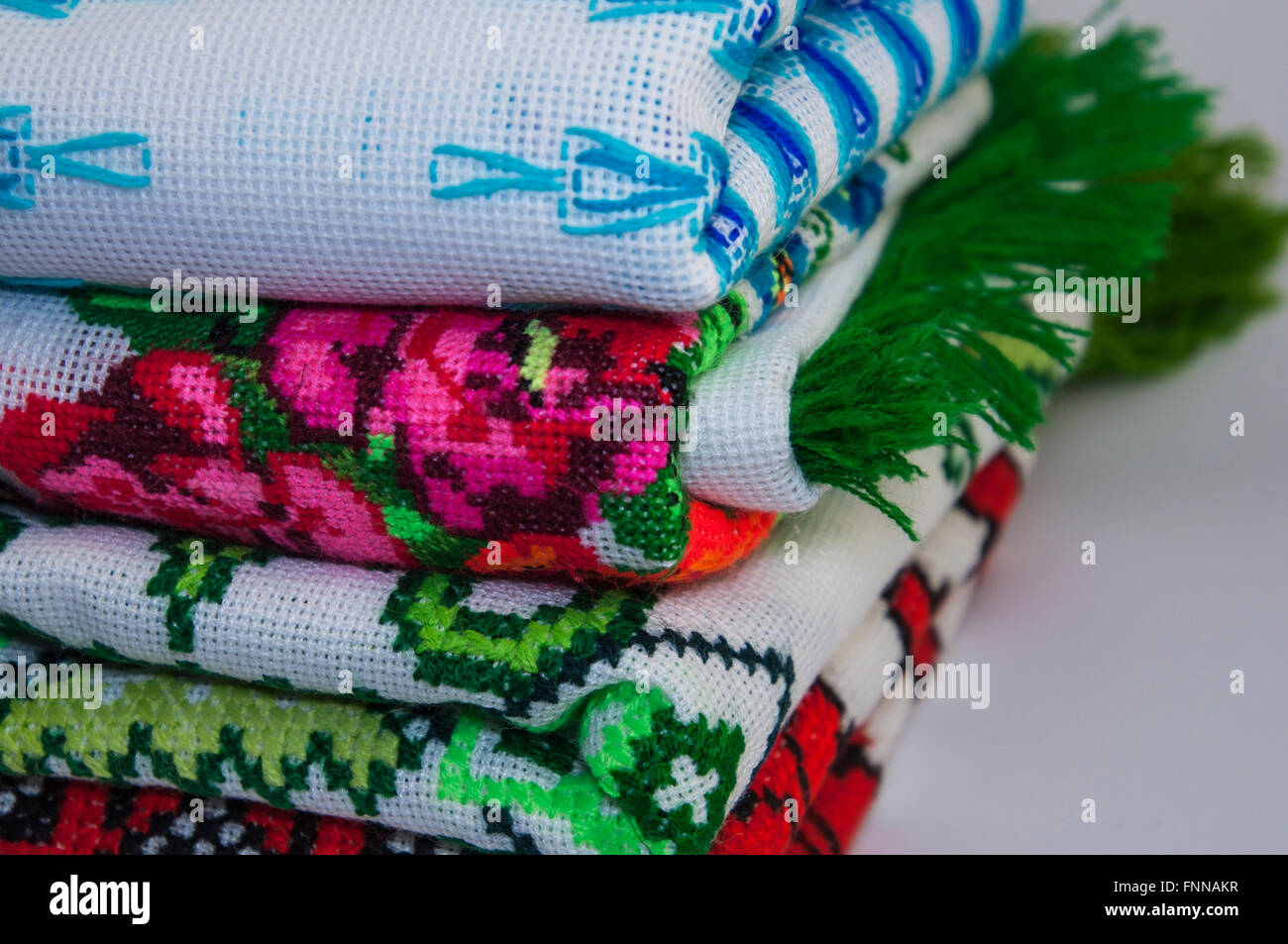 Traditional Ukrainian embroidered towels, closeup Stock Photo Alamy