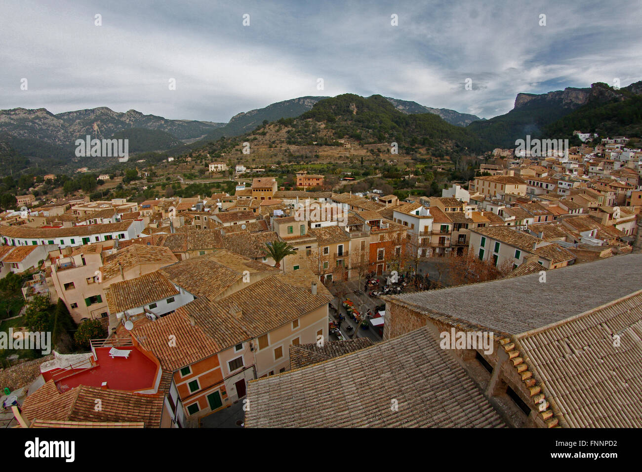 Overview of Bunyola, a small village in the Sierra de Tramuntana in Mallorca in the Balearic Islands. Stock Photo