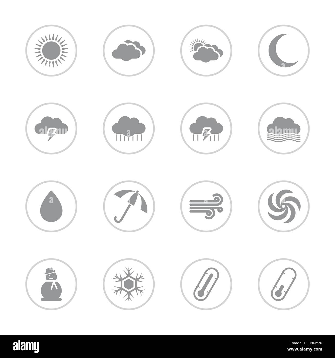 [JPEG] gray  flat weather icon set with circle frame for web, UI, infographic and mobile apps Stock Vector