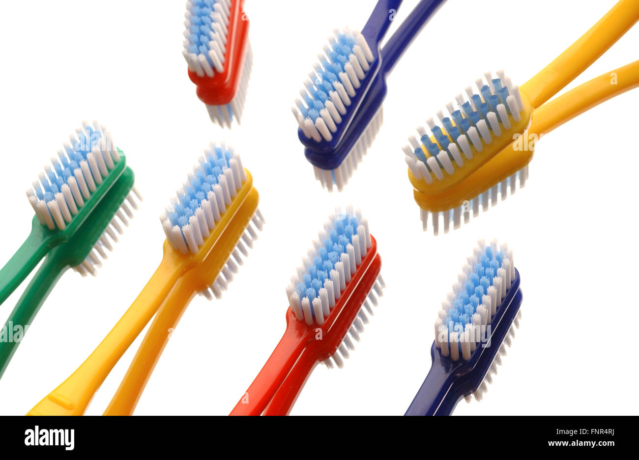 Multi colored toothbrush heads. Stock Photo