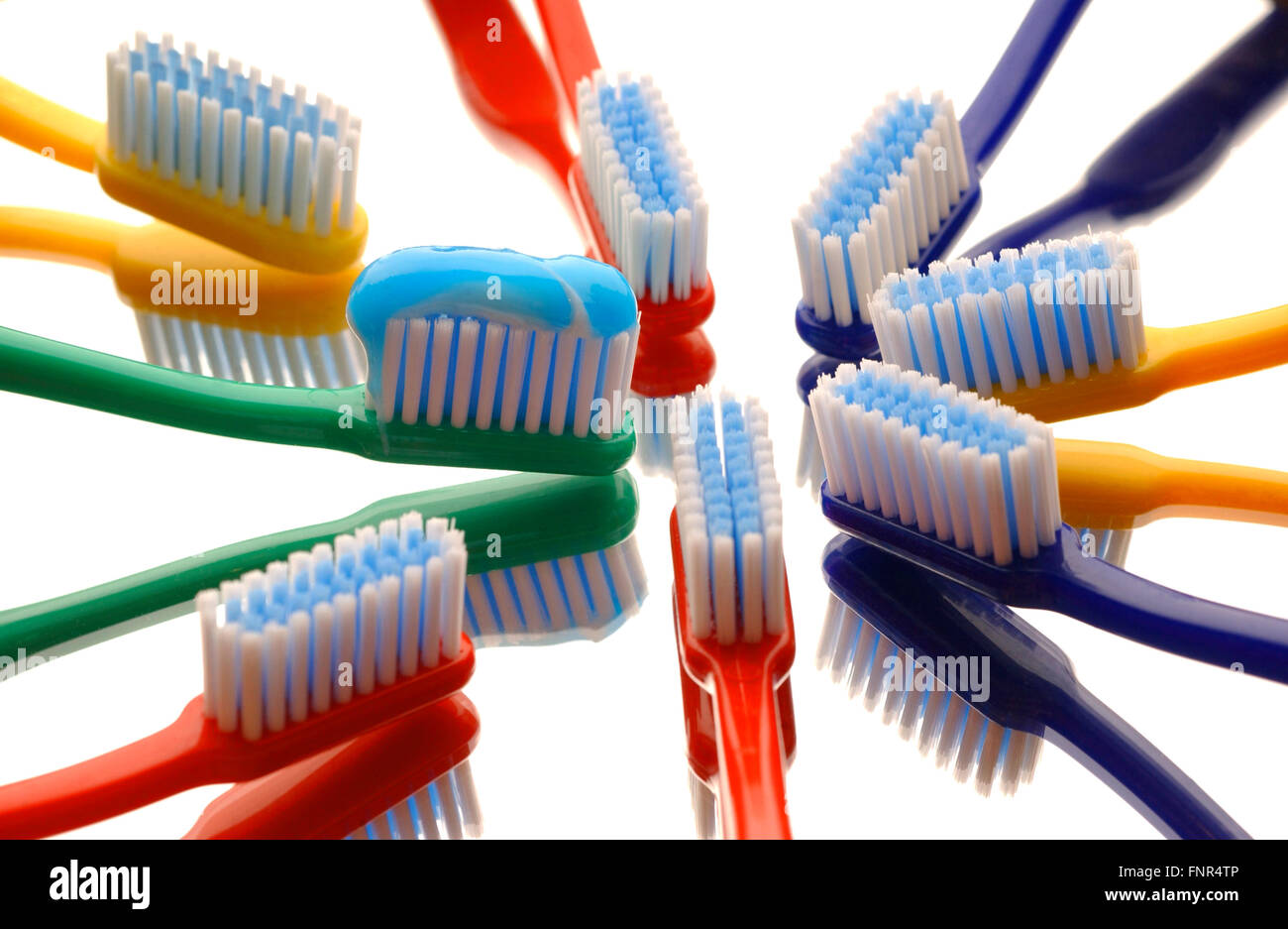 Numerous toothbrush heads. Stock Photo