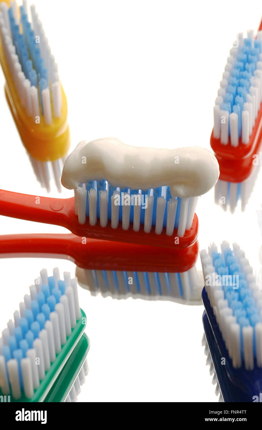 Numerous toothbrush heads. Stock Photo