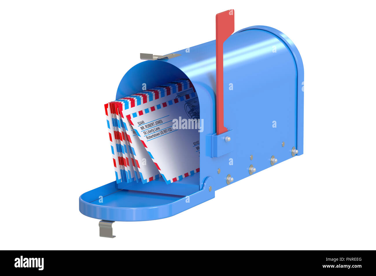 Mailbox with enveloppes isolated on white background Stock Photo