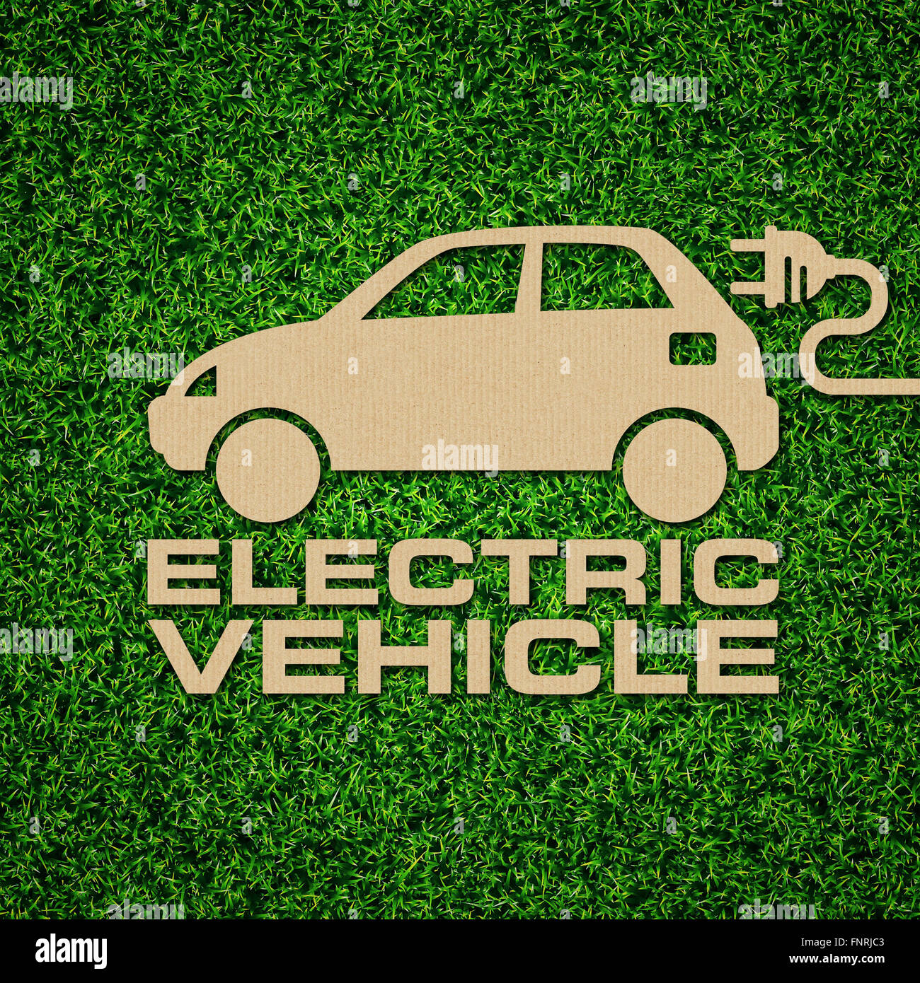 Green energy iconic symbol on green grass. Stock Photo