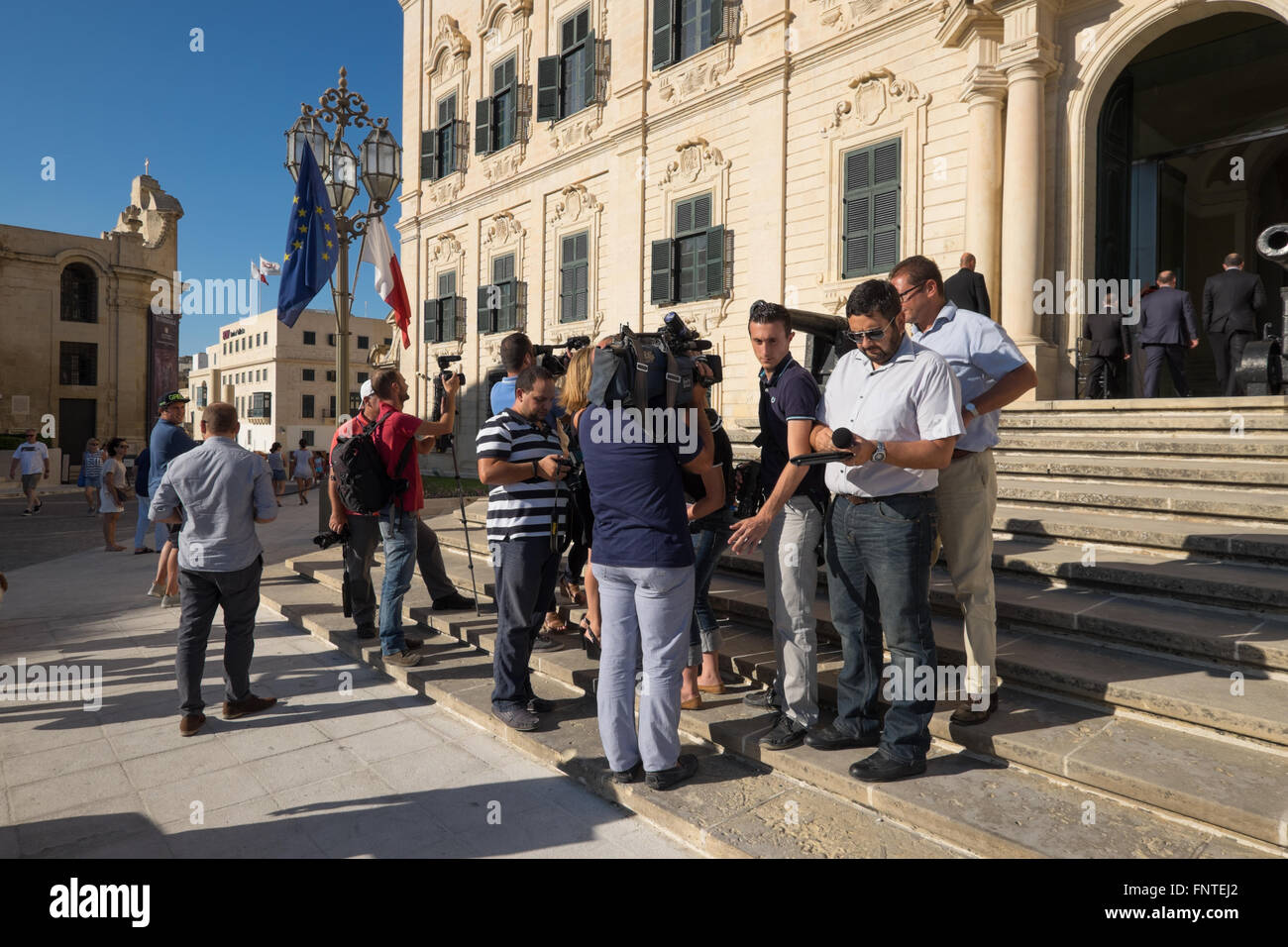 Press conference outside the Maltese Prime Minister's office Stock