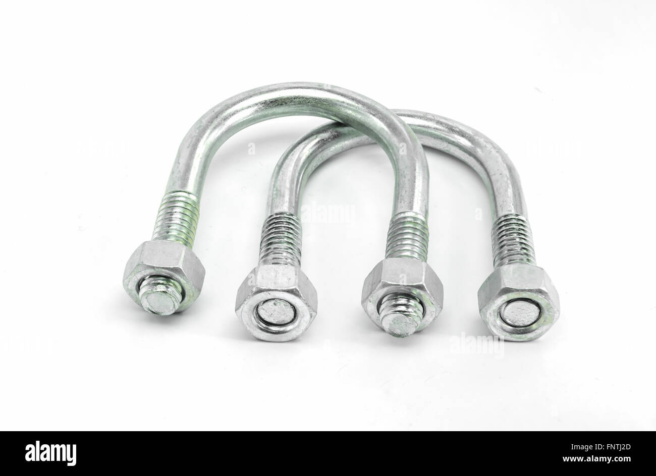 stainless steel u-bolts screw-nut on white background. Stock Photo