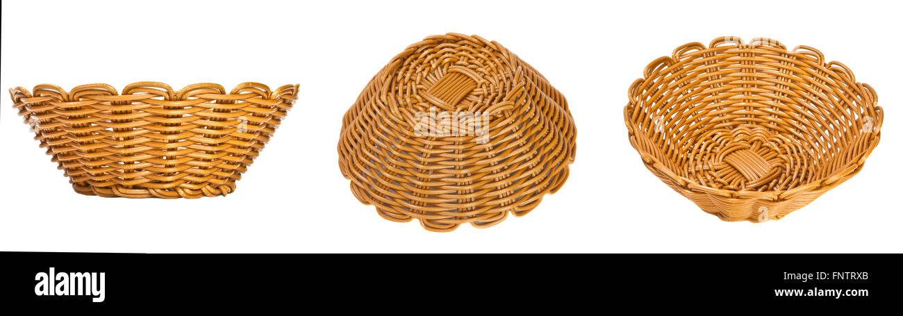 Set wicker basket on a white background Stock Photo - Alamy