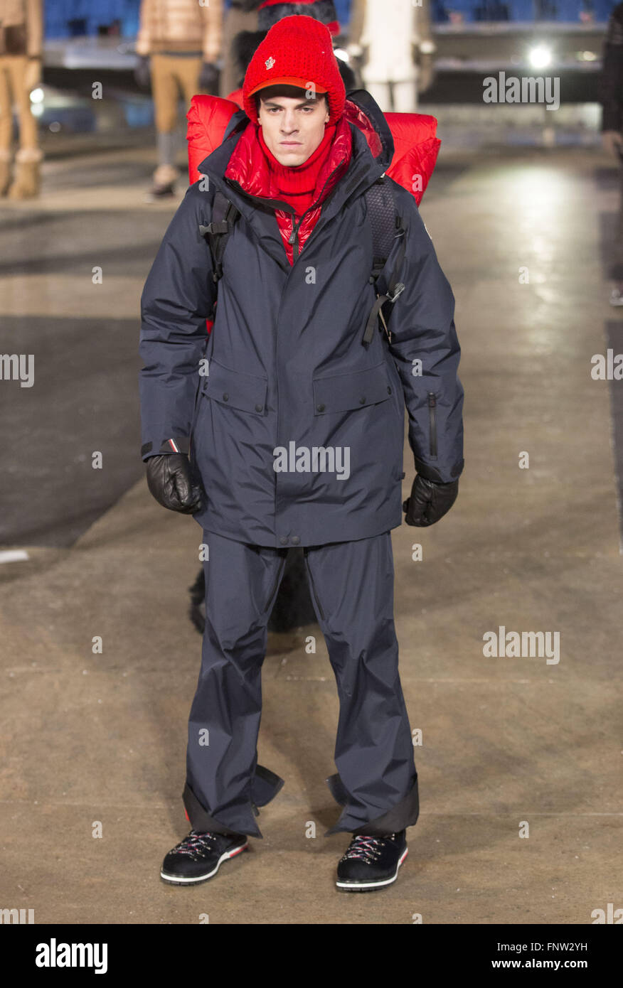 New York Fashion Week Fall/Winter 2016 - Moncler Grenoble Presentation at  Lincoln Center Featuring: Model Where: New York, New York, United States  When: 13 Feb 2016 Stock Photo - Alamy