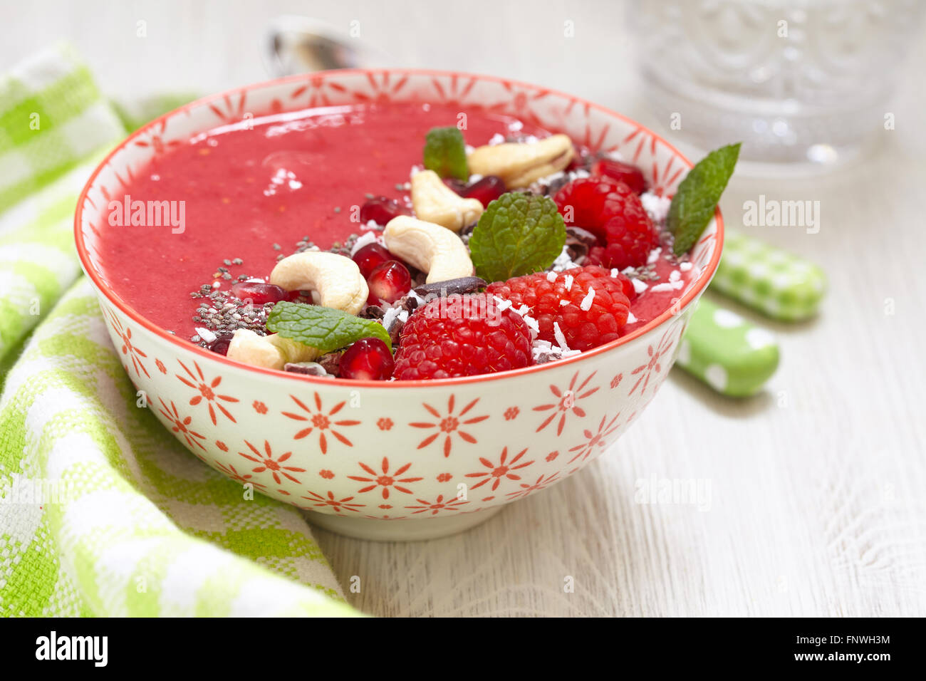 Raspberry smoothie bowl Stock Photo