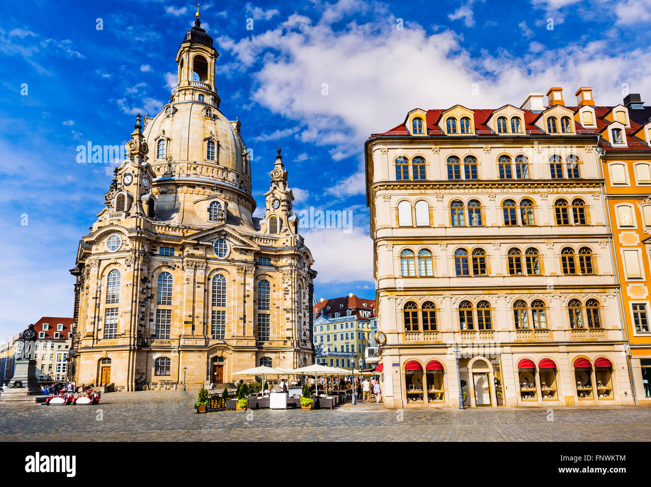 Dresden, Germany. Frauenkirche in the ancient city of Dresda, historical and cultural center of Free State of Saxony in Europe. Stock Photo