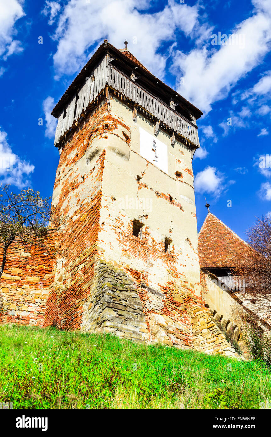 Transylvania, Romania. Medieval rural scenery with fortified churches. Alma Vii christian fortress was built in 16th century. Stock Photo