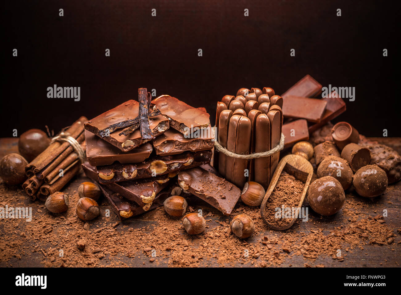 Concept of sweet milk chocolate with nuts Stock Photo