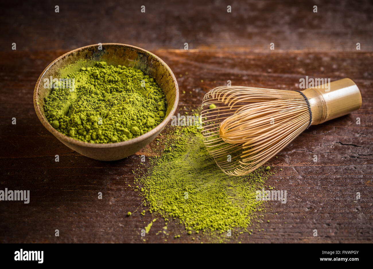 Powder green tea with whisk, matcha Stock Photo Alamy