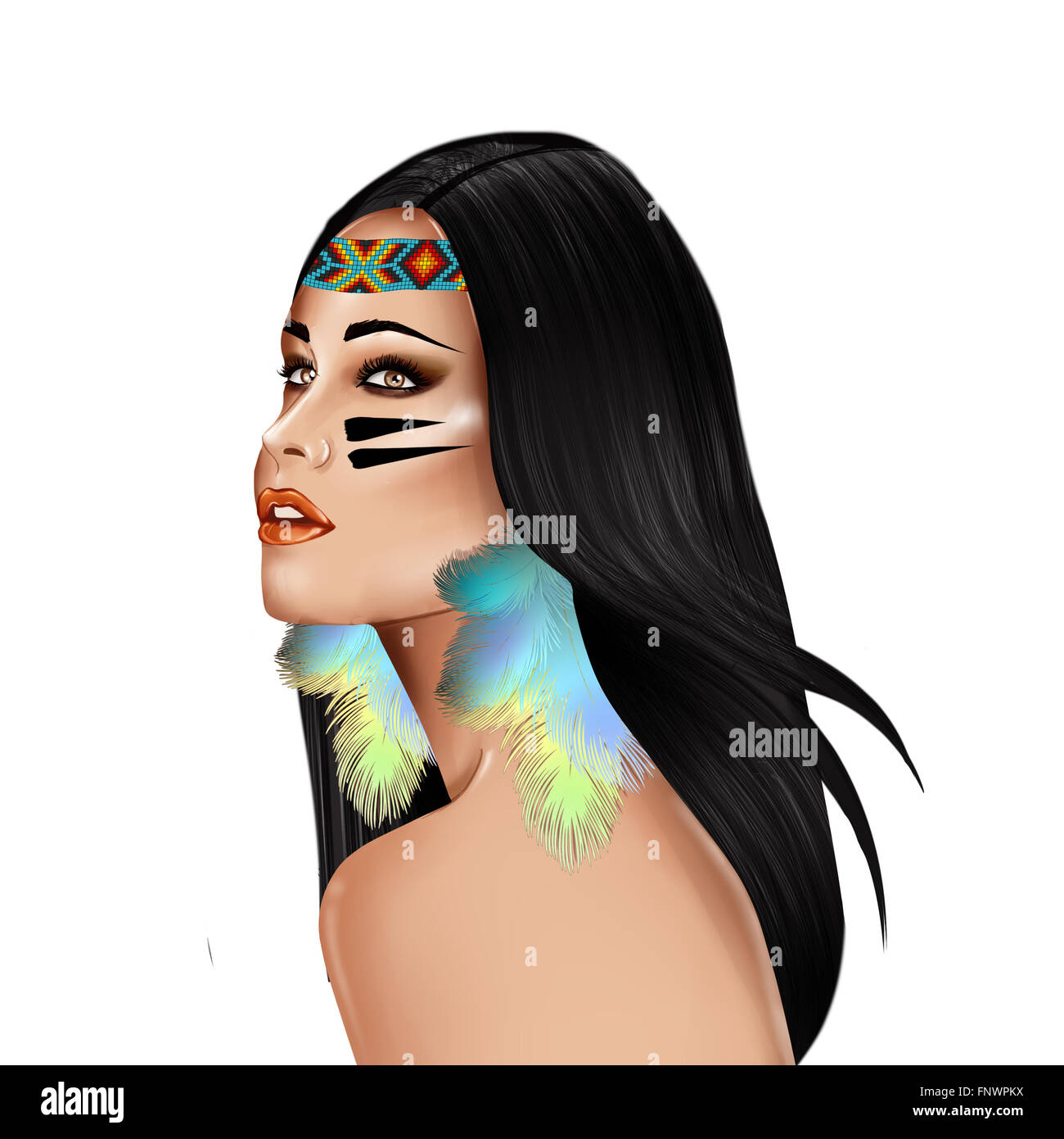 hand drawn portrait of beautiful native girl FNWPKX
