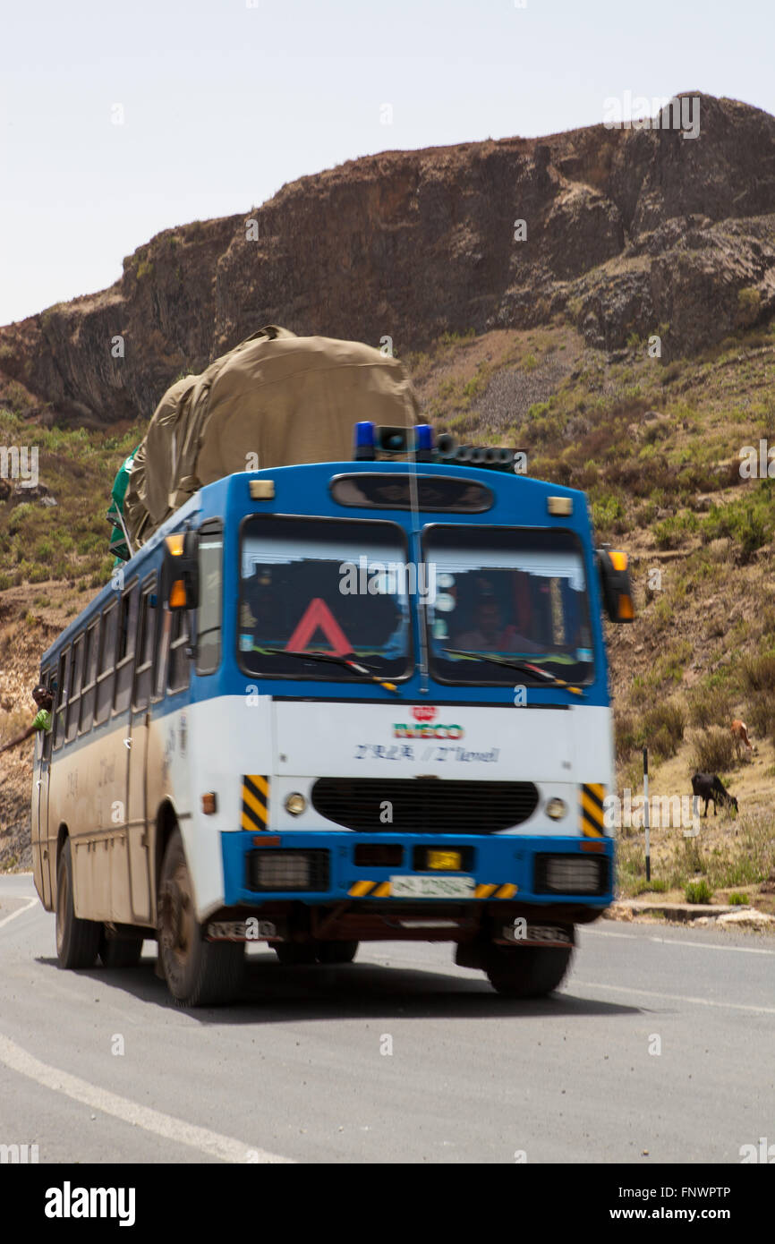 A bus driving across the Hedase bridge which crosses the Blue Nile, Ethiopia Africa Stock Photo