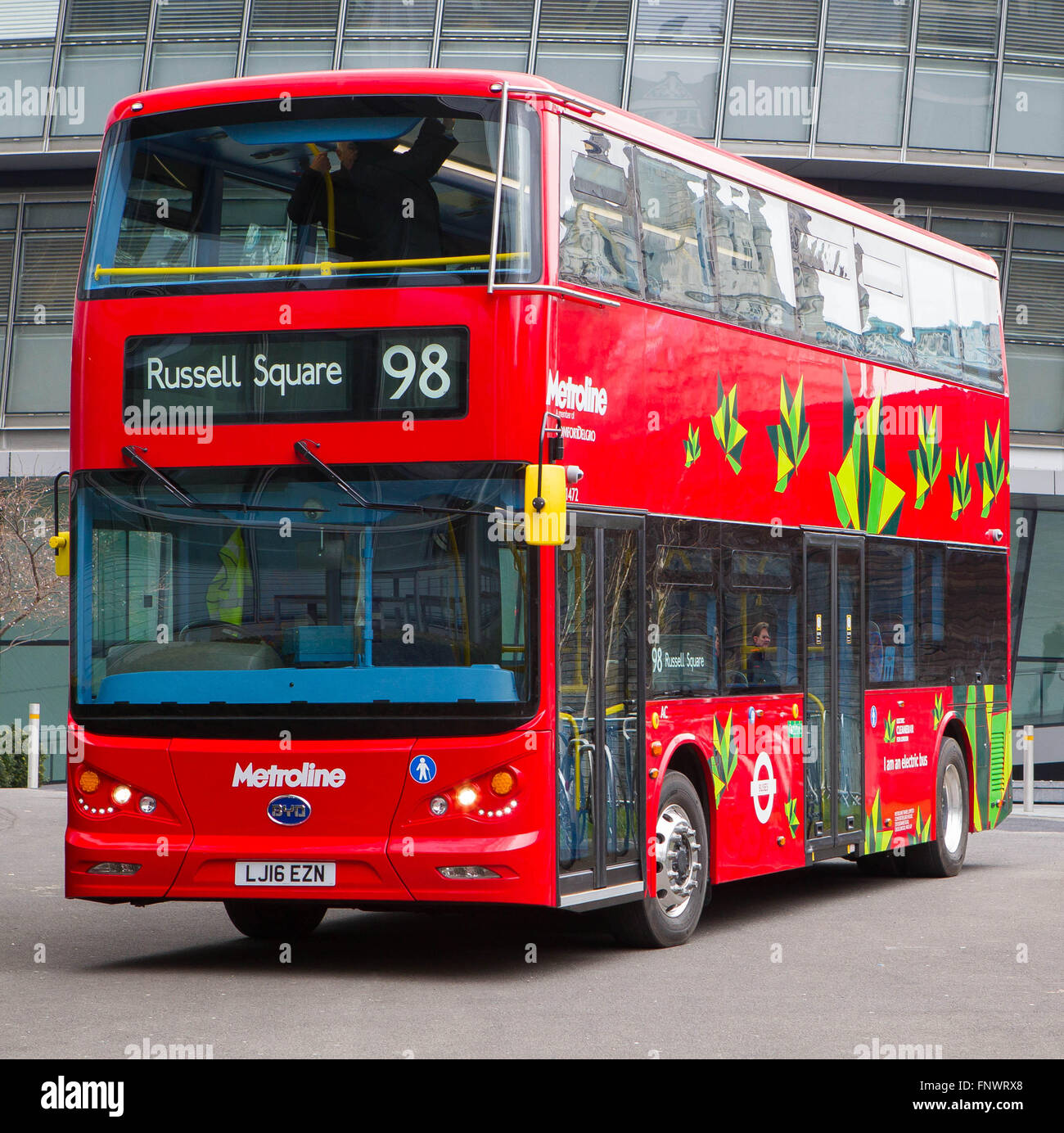 The world's first fully electric double decker London bus Stock Photo