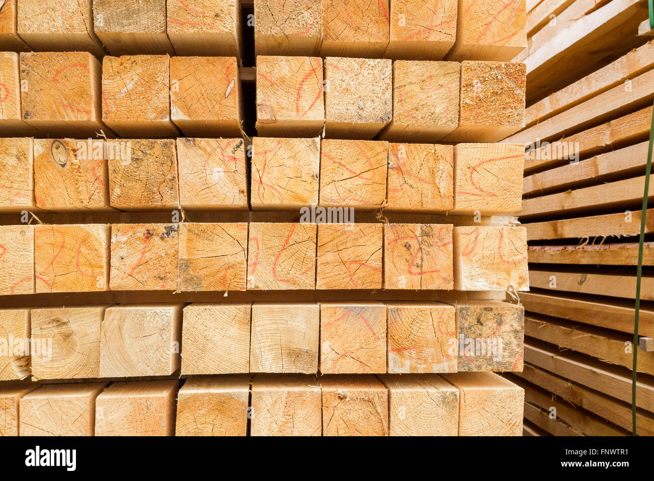 Wooden beams on the basis of an open construction Stock Photo