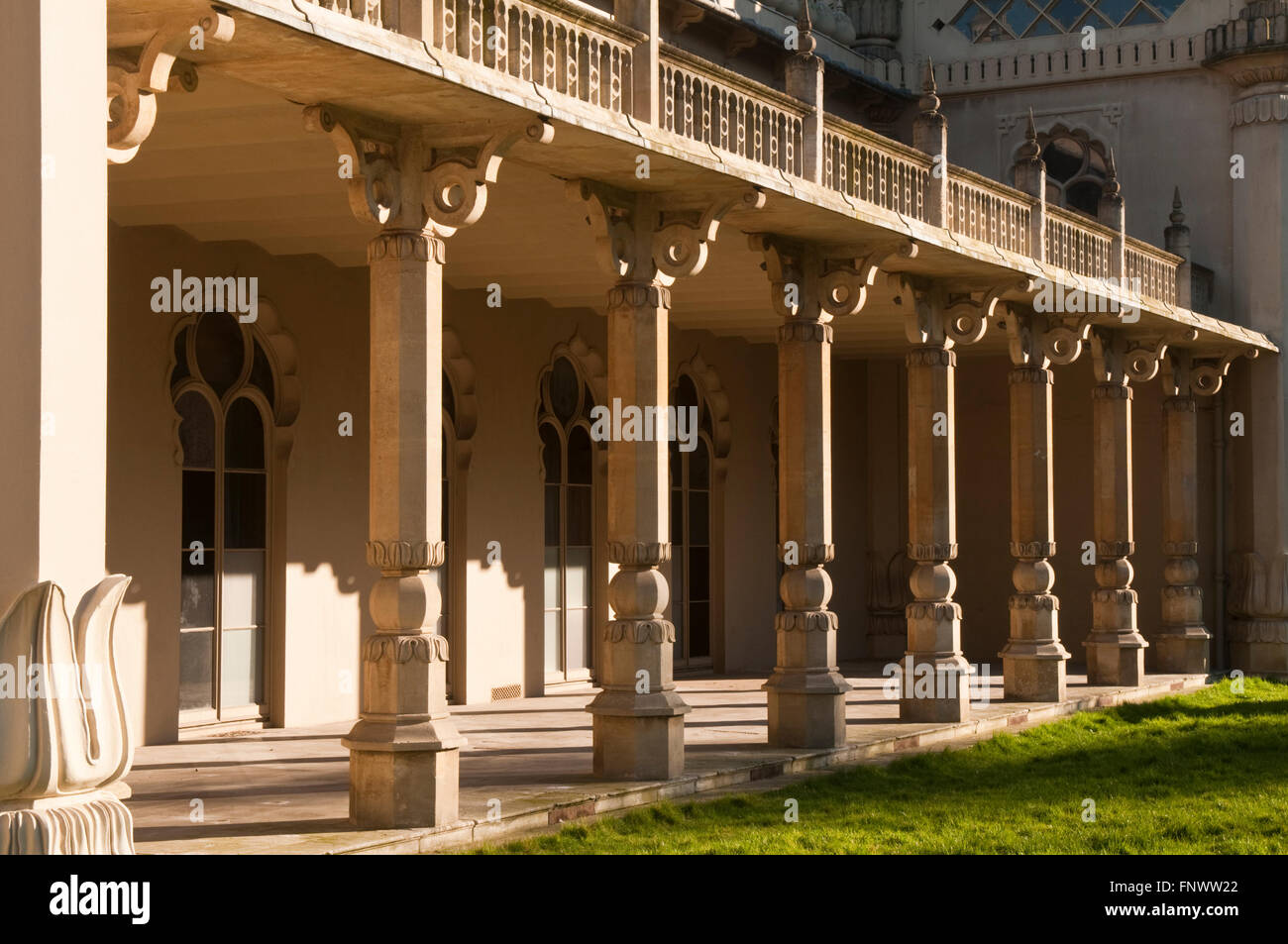 Detail of a colonnade at the Royal Pavilion in Brighton, East Sussex, England Stock Photo