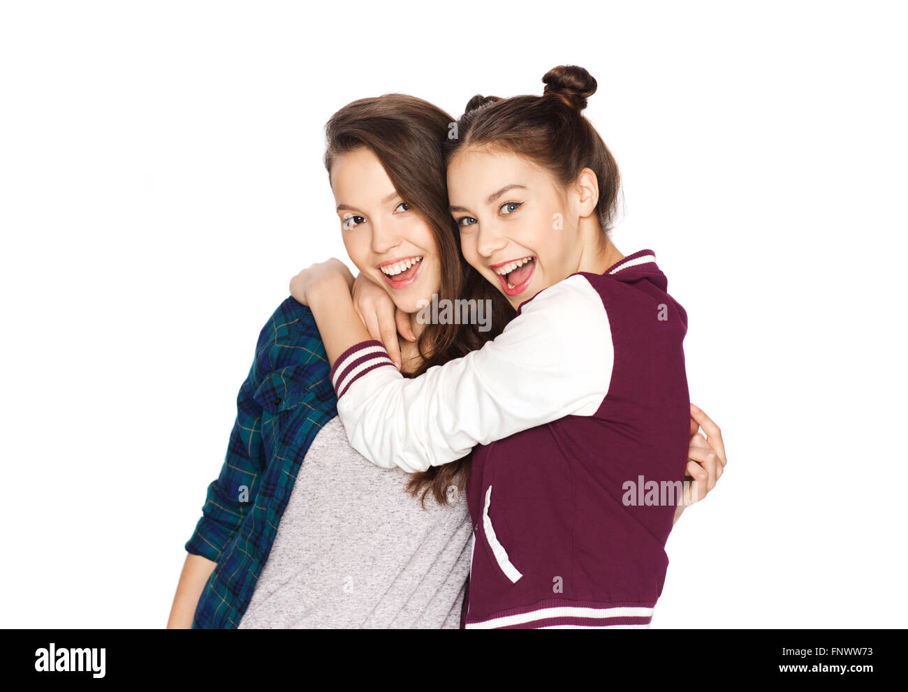 happy smiling pretty teenage girls hugging Stock Photo - Alamy